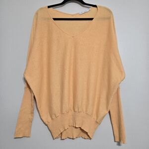 Raffi Cashmere V-Neck front and back Off The Shoulder Sweater M Peach Color